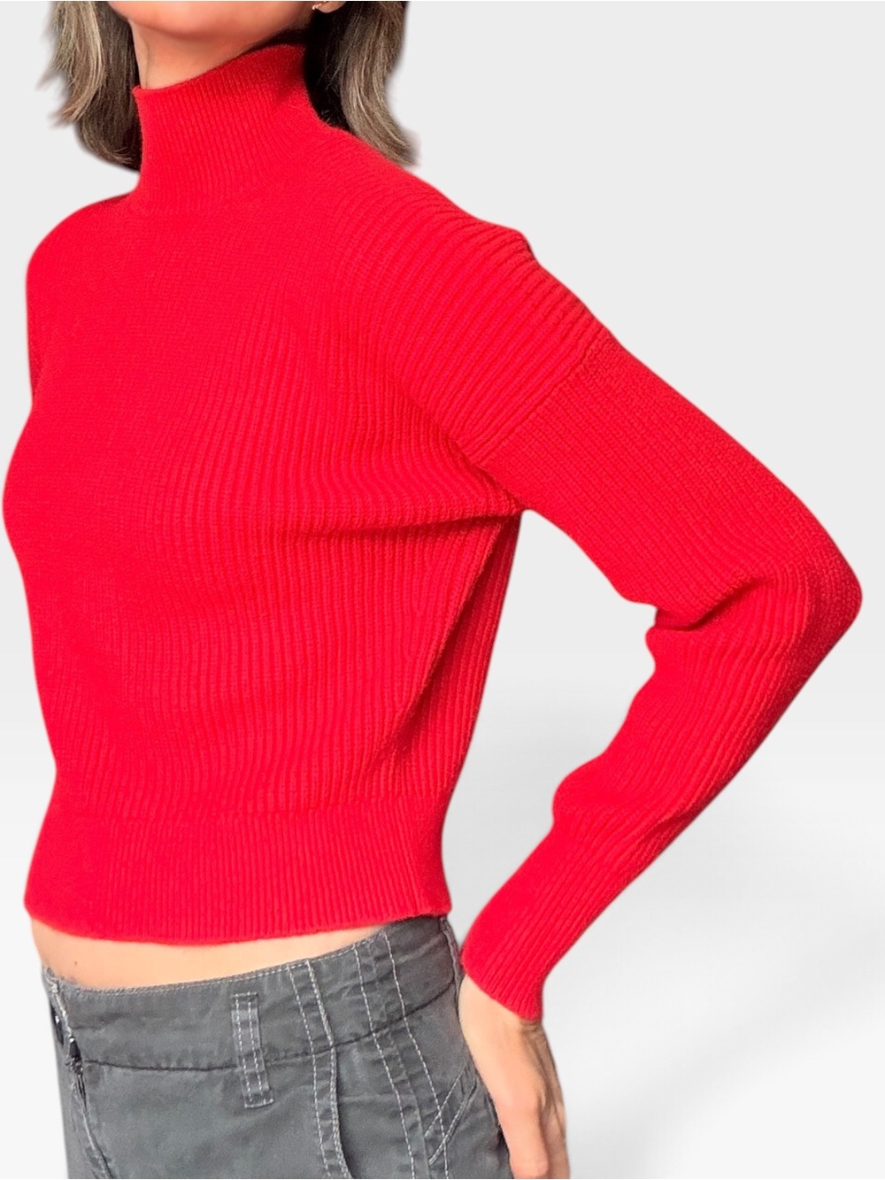 J. Crew Bright Red Ribbed Mock Neck Sweater Holidays Soft Chunky Knit S